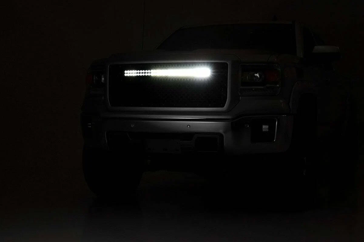 Fits Sierra 1500(14-15) Mesh Grille 30_ Dual Row LED Black White DRL 70190DRL